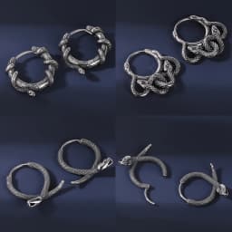 AOEDEJ 18G 1 Pair Punk Skull Hoop Earring Jewelry Vintage Long Snake Stud Earrings Stainless Steel Gothic Snake Ear Pendants Men