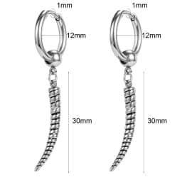 AOEDEJ 18G 1 Pair Punk Skull Hoop Earring Jewelry Vintage Long Snake Stud Earrings Stainless Steel Gothic Snake Ear Pendants Men