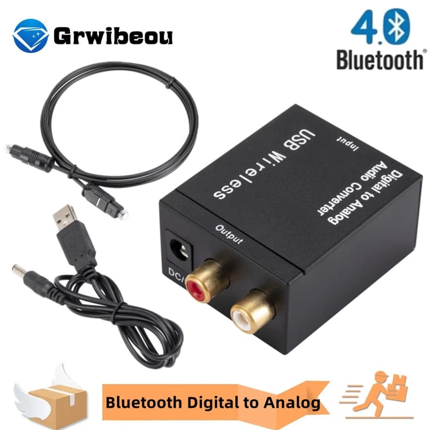 Digital to Analog Audio Converter Support Bluetooth Optical Fiber Toslink Coaxial Signal to R/L RCA Audio Decoder SPDIF DAC
