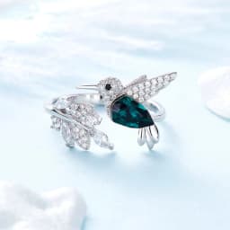 Fashion Silver Color Hummingbird Adjustable Ring for Women with Green Austrian Crystal Luxury Wedding Rings Jewelry Gift