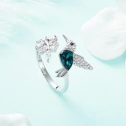 Fashion Silver Color Hummingbird Adjustable Ring for Women with Green Austrian Crystal Luxury Wedding Rings Jewelry Gift
