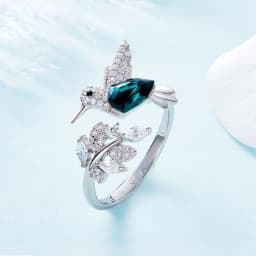 Fashion Silver Color Hummingbird Adjustable Ring for Women with Green Austrian Crystal Luxury Wedding Rings Jewelry Gift