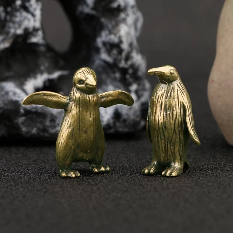 Funny Brass Standing Little Penguin Statue Desktop Decorative Trinkets Creativity Marine Animal Cute Craft Collection Children