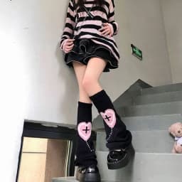 1 Pair Women Two Side Cross Leg Warmers Pink Heart Plush Japanese Harajuku Style Girl Sweet Ruffles Leg Socks Velvet Foot Warmer