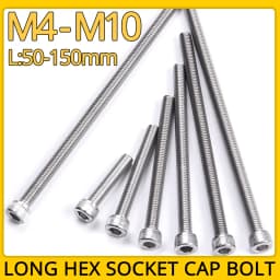 M3 M4 M5 M6 M8 M10 Hex Socket Bolt 304 Stainless Steel Full Tooth Cup Head Hexagon Allon Long Machine Screw Length 50-150mm