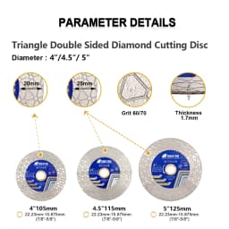 SHDIATOOL Diamond Cutting Disc 105/115/125mm Triangle Double Sided Grinding Wheel Saw Blade Ceramic Tile Porcelain Marble