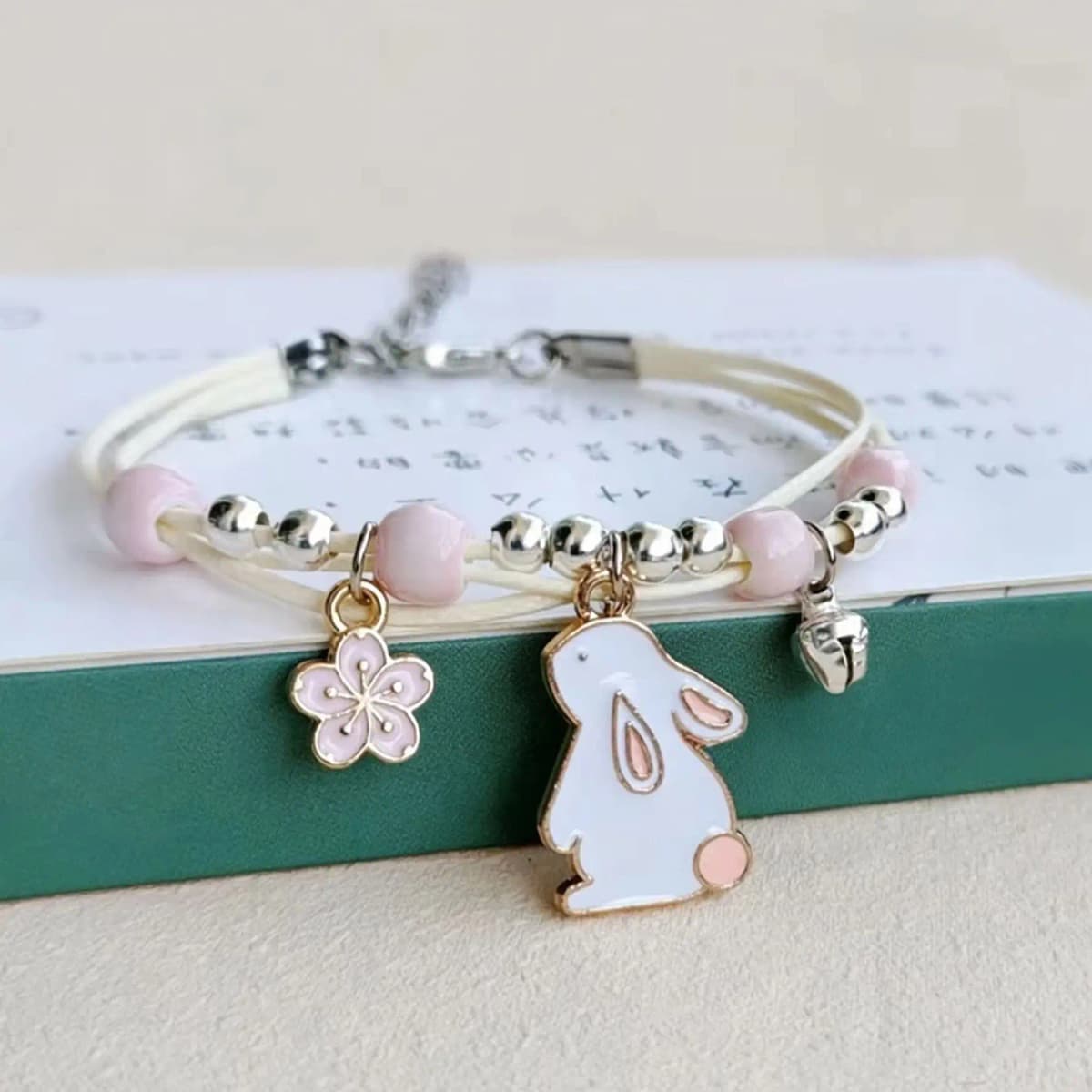 Korean Cute Cartoon Rabbit Flower Pendant Bracelets For Women Fashion Charm Bell Butterfly Cat Bracelet Friendship Jewelry