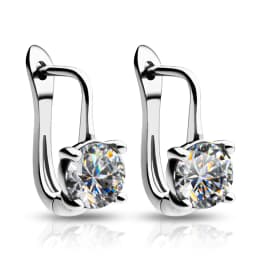 Huitan Simple Classic Silver Color Hoop Earrings for Women 4 Claw Design Cubic Zirconia Crystal Earrings Timeless Style Jewelry