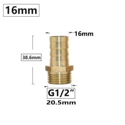 14/16/19/25mm Brass Hose Connector 1/2 3/4" Male Thread Tube Barb Fitting Copper Water Oil and Air Pipe Coupler