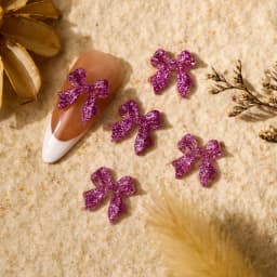 50pcs Long Pink Resin Bow Nail Art Charm 3D Kawaii Frosted Fairy Nail Bows Decor Parts DIY Japanese Design Nail Accessories