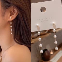 SUMENG 2025 New Trend Simulation Pearl Long Earrings Moon Star Flower Rhinestone Pendientes Fashion Korean For Woman Girl Gifts