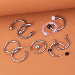 9pcs Hoop Nose Ring Septum Piercing Set Silver Color Surgical Steel Cartilage Earring Tragus Helix Circular BCR Ear Body Jewelry