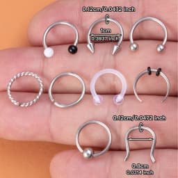 9pcs Hoop Nose Ring Septum Piercing Set Silver Color Surgical Steel Cartilage Earring Tragus Helix Circular BCR Ear Body Jewelry