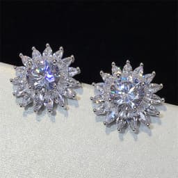 Huitan Eternity Cubic Zirconia Flower Stud Earrings for Women High Quality Wedding Accessories Classic Versatile Female Jewelry