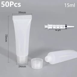 50Pcs 5/10/15ml Frosted Soft Tube With Screw Lid Empty Lotion Squeeze Bottle Refillable Cosmetic Cream Container With Syringe