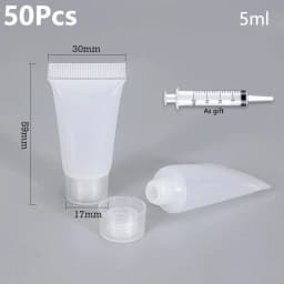 50Pcs 5/10/15ml Frosted Soft Tube With Screw Lid Empty Lotion Squeeze Bottle Refillable Cosmetic Cream Container With Syringe