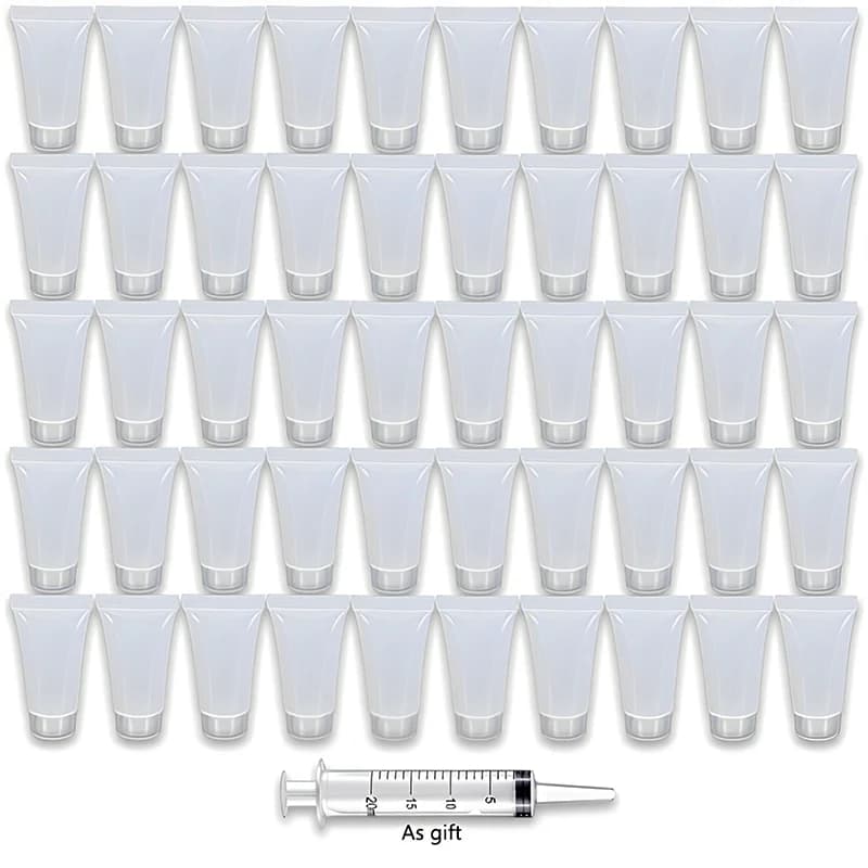 50Pcs 5/10/15ml Frosted Soft Tube With Screw Lid Empty Lotion Squeeze Bottle Refillable Cosmetic Cream Container With Syringe