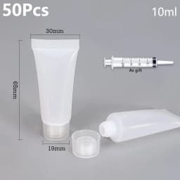50Pcs 5/10/15ml Frosted Soft Tube With Screw Lid Empty Lotion Squeeze Bottle Refillable Cosmetic Cream Container With Syringe