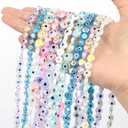 6/8/10mm Evil Eye Millefiori Lampwork Glazed Glass Bead AB Colors Flat Round Disc Beads for Jewelry Making Bracelets Accessories