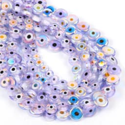 6/8/10mm Evil Eye Millefiori Lampwork Glazed Glass Bead AB Colors Flat Round Disc Beads for Jewelry Making Bracelets Accessories