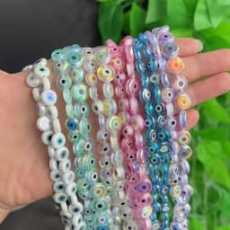 6/8/10mm Evil Eye Millefiori Lampwork Glazed Glass Bead AB Colors Flat Round Disc Beads for Jewelry Making Bracelets Accessories