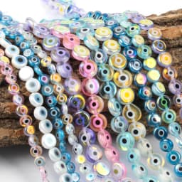 6/8/10mm Evil Eye Millefiori Lampwork Glazed Glass Bead AB Colors Flat Round Disc Beads for Jewelry Making Bracelets Accessories