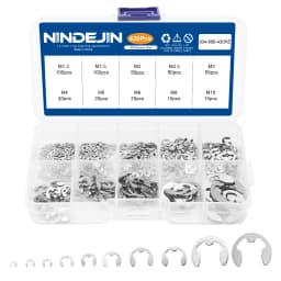 NINDEJIN 430pcs e-clip Assortment Kit M1.2-M10 Stainless Steel Carbon Steel Snap Ring Washer E-shaped External Retaining Ring