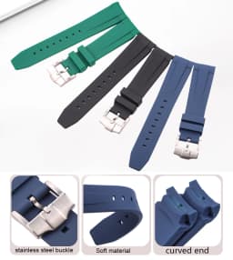 20mm Curved End Rubber Watch Strap For Rolex Submariner Watchband Soft Silicone Black Green Blue Diving Bracelet Wrist Band