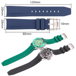 20mm Curved End Rubber Watch Strap For Rolex Submariner Watchband Soft Silicone Black Green Blue Diving Bracelet Wrist Band