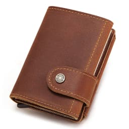 Vintage Crazy Horse Leather Men Wallets RFID Protection Mini Metal Card Holder Wallet Zipper Coin Pocket for Man