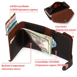 Vintage Crazy Horse Leather Men Wallets RFID Protection Mini Metal Card Holder Wallet Zipper Coin Pocket for Man