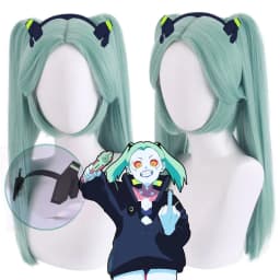 Rebecca Cosplay Wig Anime Cyberpunk Edgerunners Cosplay Double Ponytails Cyan-blue Wig Heat Resistant Synthetic Wigs