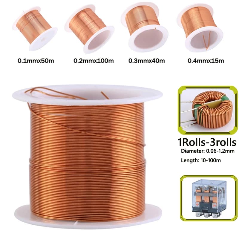 1-3 Rolls Copper Lacquer Wire 0.06mm -1.2mm Cable Copper Wire Magnet Wire Enameled Copper Winding Wire Coil Copper Wire