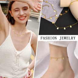Delicate Small Multiple Coins Disc Necklace for Women, Gold Color Stainless Steel Waterproof