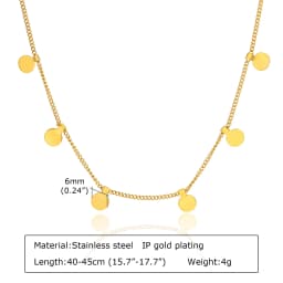 Delicate Small Multiple Coins Disc Necklace for Women, Gold Color Stainless Steel Waterproof
