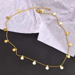 Delicate Small Multiple Coins Disc Necklace for Women, Gold Color Stainless Steel Waterproof