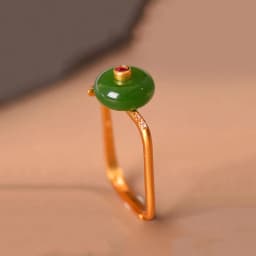 Ancient gold craft Natural Hetian jade vintage charm unique square design rings for women adjustable stylish fresh party jewelry