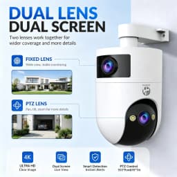JOOAN 4K 8MP Wifi PTZ Camera Outdoor Dual Screen 5X Zoom Home Security IP Camera Color Night Vision CCTV Video Surveillance