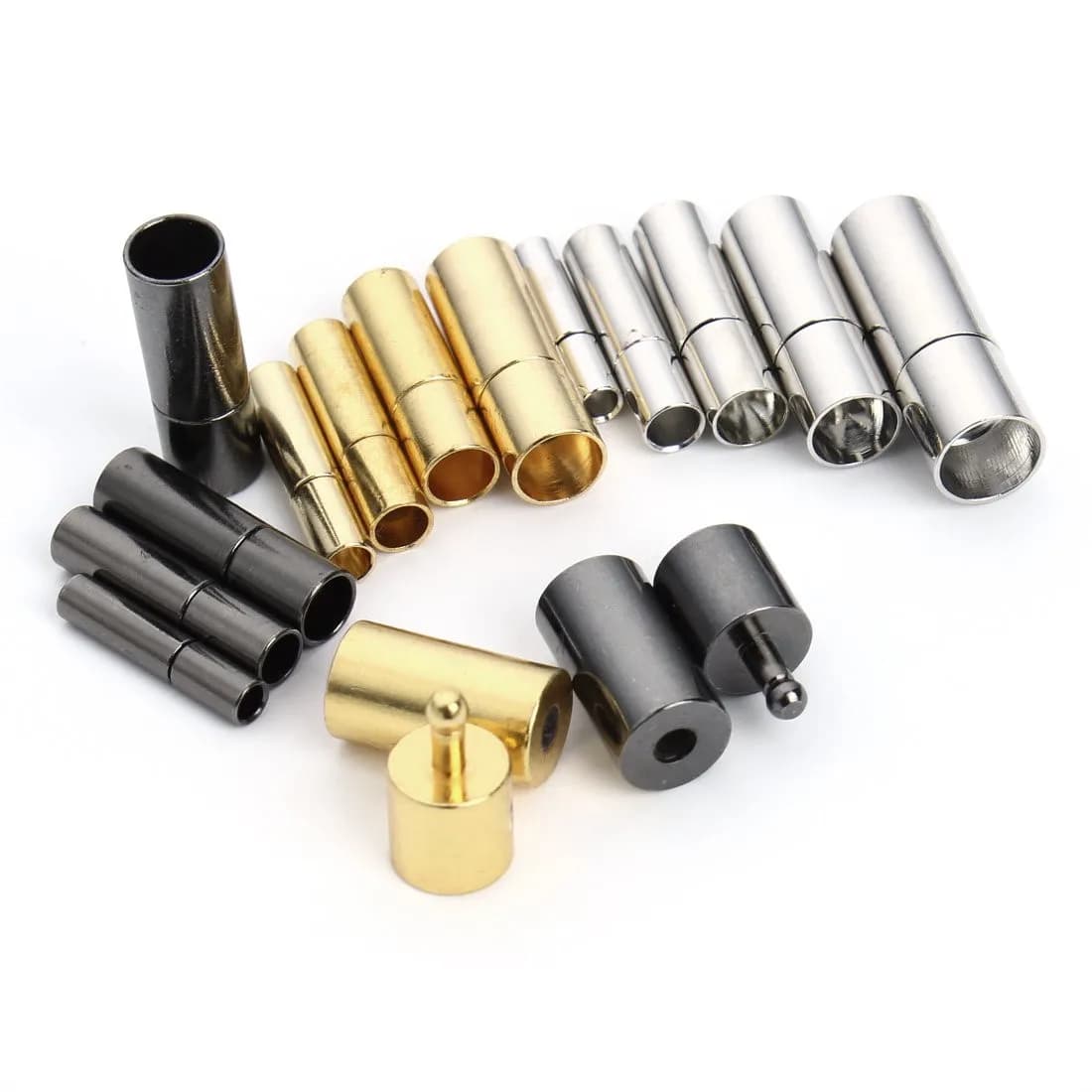5Set 1.5 2 2.5 3 4 5 6mm Strong Barrel Leather Cord Ends Caps End Clasps Fasteners For DIY Bracelet Jewelry Making Finding HK114