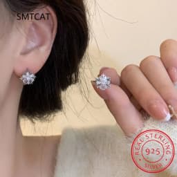Baby Princess 925 Silver Shiny Zircon Sweet Snowflake Hoop Earring For Girl Child Wome Beautiful Aros Huggies Earring Jewelry