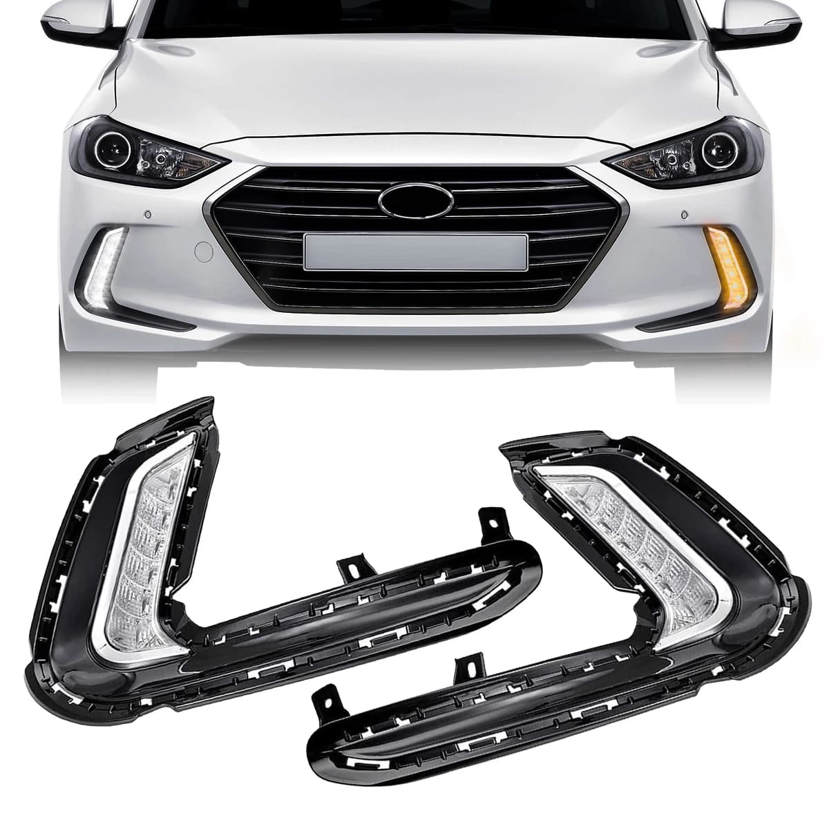 Fog Lights for Hyundai Elantra 2016 2017 2018 LED DRL Fog Lamp Front Bumper Headlights Daytime Running Turn Signal Waterproof