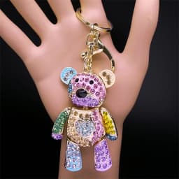 Cute Sweet Colorful Full Crystal Big Bear Key Chain Alloy Rhinestone Fashion Bag Accessories Keyring Jewelry Wholesale N9029