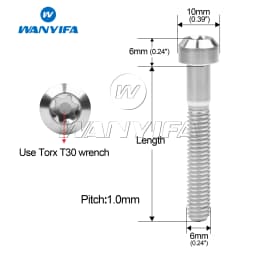Wanyifa Titanium Bolt M6x10/15/20/25/30/35/40/45/50/60/65/70/80mm T30 Torx Head Screws for Bicycle Motorcycle 4/10PCS