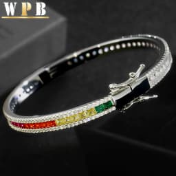 WPB Luxury Style Colorful Zircon Bracelet for Women Platinum-Plated Push-Pull Clasp Stylish for Daily/Dates/Light Business Wear