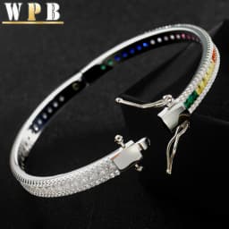 WPB Luxury Style Colorful Zircon Bracelet for Women Platinum-Plated Push-Pull Clasp Stylish for Daily/Dates/Light Business Wear