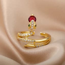 Stainless Steel Snake Rings For Women Men Gold Color Open Adjustable Zircon Ring Vintage Gothic Aesthetic Jewelry anillos mujer