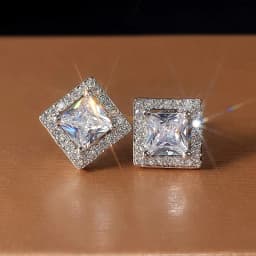Huitan Luxury Princess Cut CZ Stud Earrings Silver Color Accessories for Lady's Vintage Party Elegant Versatile Women Earrings