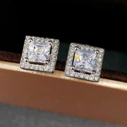 Huitan Luxury Princess Cut CZ Stud Earrings Silver Color Accessories for Lady's Vintage Party Elegant Versatile Women Earrings