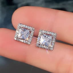 Huitan Luxury Princess Cut CZ Stud Earrings Silver Color Accessories for Lady's Vintage Party Elegant Versatile Women Earrings