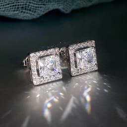 Huitan Luxury Princess Cut CZ Stud Earrings Silver Color Accessories for Lady's Vintage Party Elegant Versatile Women Earrings